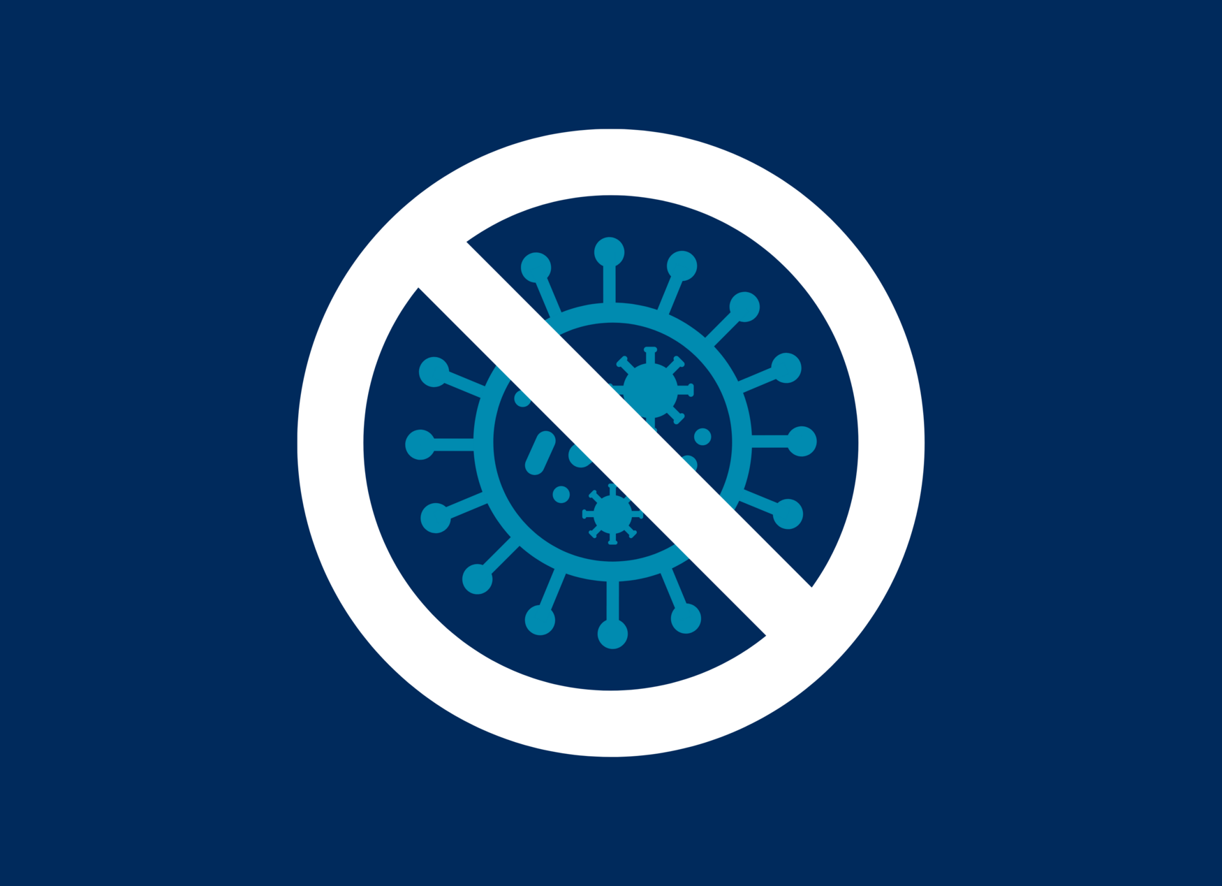 A prohibition symbol over a virus
